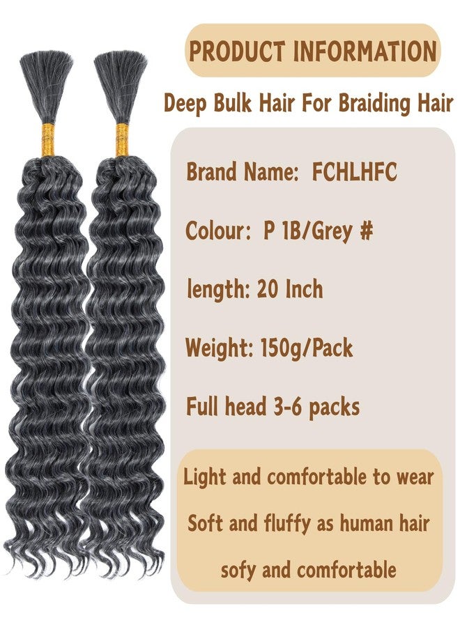 FCHLHFC Boho Hair for Braiding 2Bundle 150g 20 Inch Deep Water Wave Bulk Hair for Braiding No Weft Boho Braids Wet and Wavy Hair Extensions（1B/Grey） - Image 2